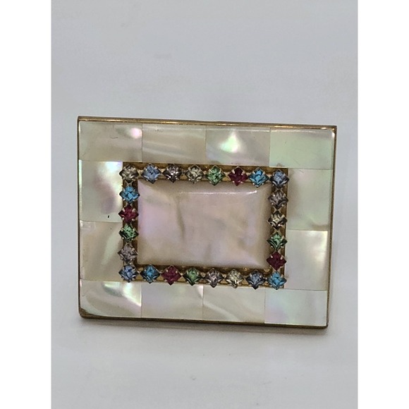 Elgin American Beauty Vintage Mother of Pearl‎ Rhinestones Powder Compact Case - Picture 1 of 7